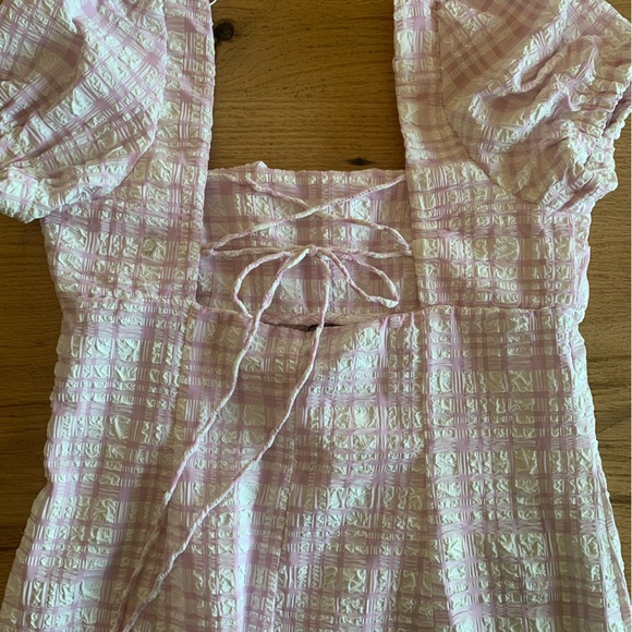 Zara Pastel Plaid Peasant Maxi Dress Square Neck Purple Women’s L Lace up NWT - Picture 8 of 11